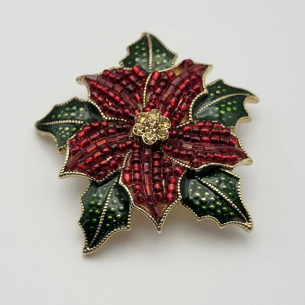 Vtg. Liz Claiborne LC Crystal Poinsettia Brooch 2